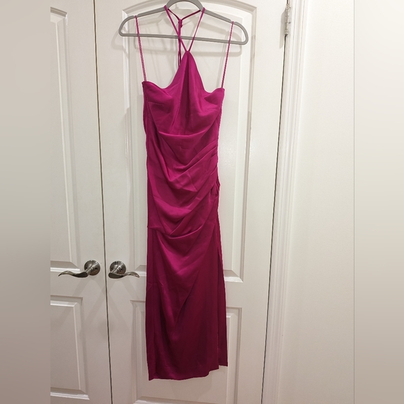 6. NWT JONATHAN SIMKHAI HANSEL SATIN DRESS IN BOUGAINVILLEA - Picture 4 of 7